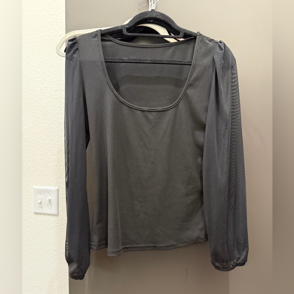 SHEIN Charcoal Sheer Blouse